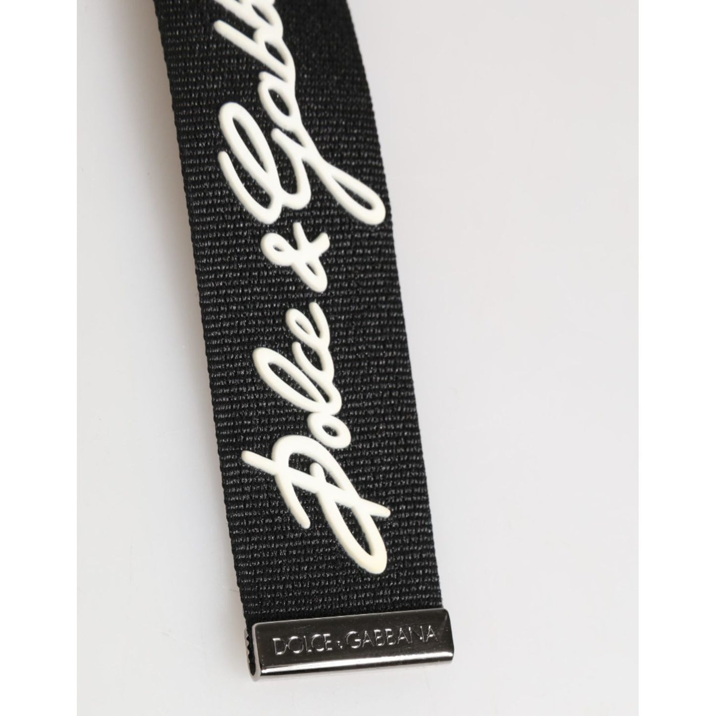 Dolce & Gabbana Black White Polyester DG Logo Silver Men Keychain Keyring