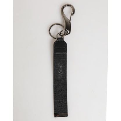 Dolce & Gabbana Black White Polyester DG Logo Silver Men Keychain Keyring