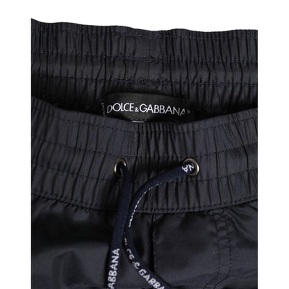 Dolce & Gabbana Black White Polyester Logo Elastic Waistband Swimwear
