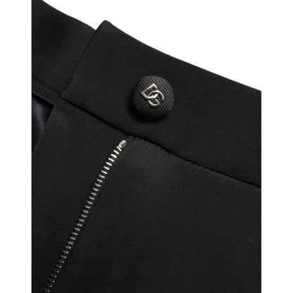 Dolce & Gabbana Black Wool Stretch High Waist Skinny Pants detail with zipper and button closure