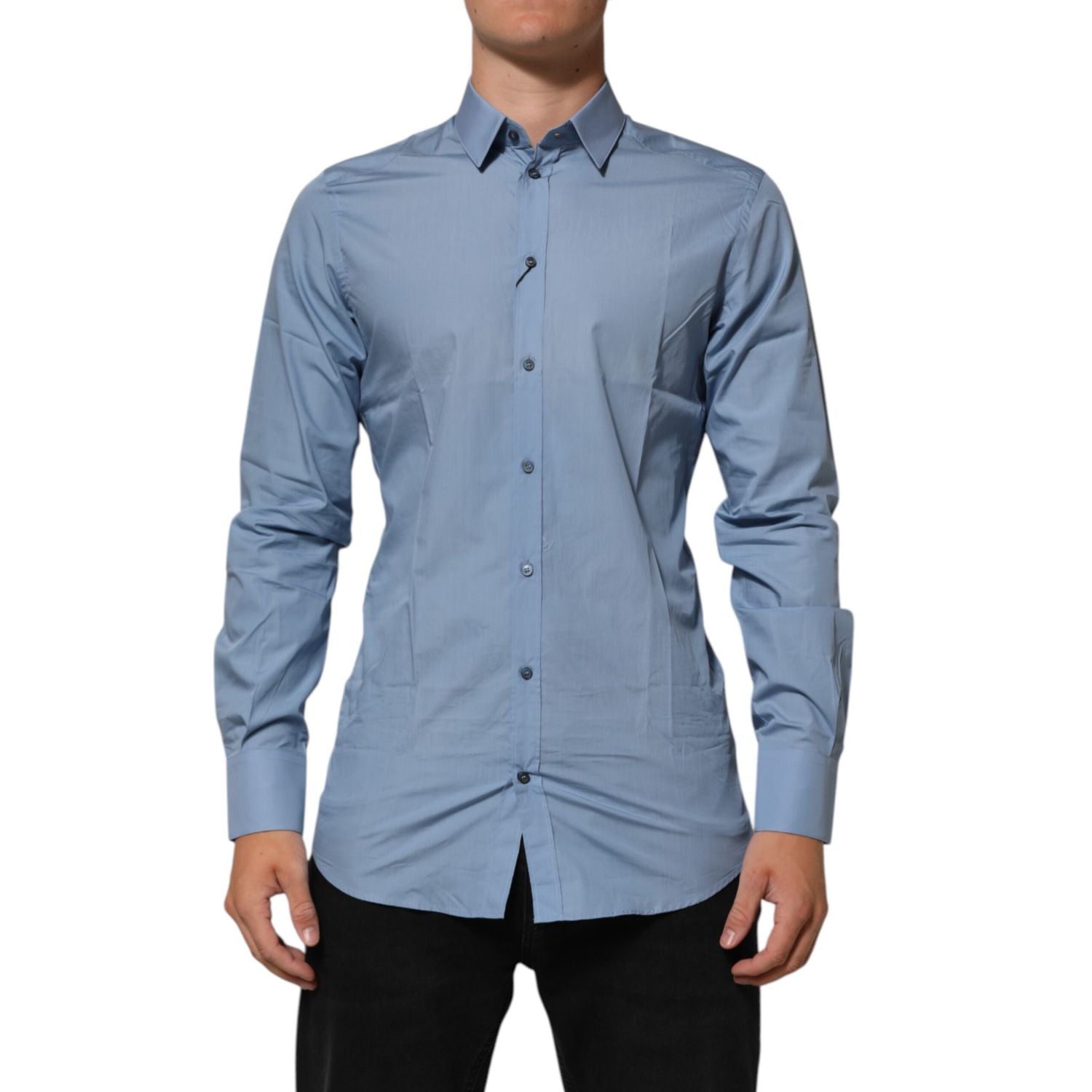 Dolce & Gabbana Blue Cotton Collared GOLD Formal Dress  Shirt