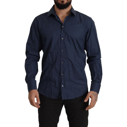Dolce & Gabbana Blue Cotton MARTINI Slim Fit Dress Shirt
