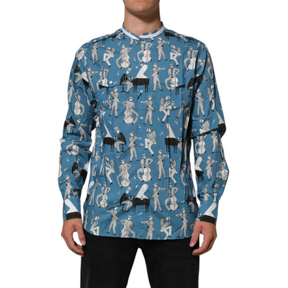 Dolce & Gabbana Blue Jazz Printed Cotton Button Front Shirt
