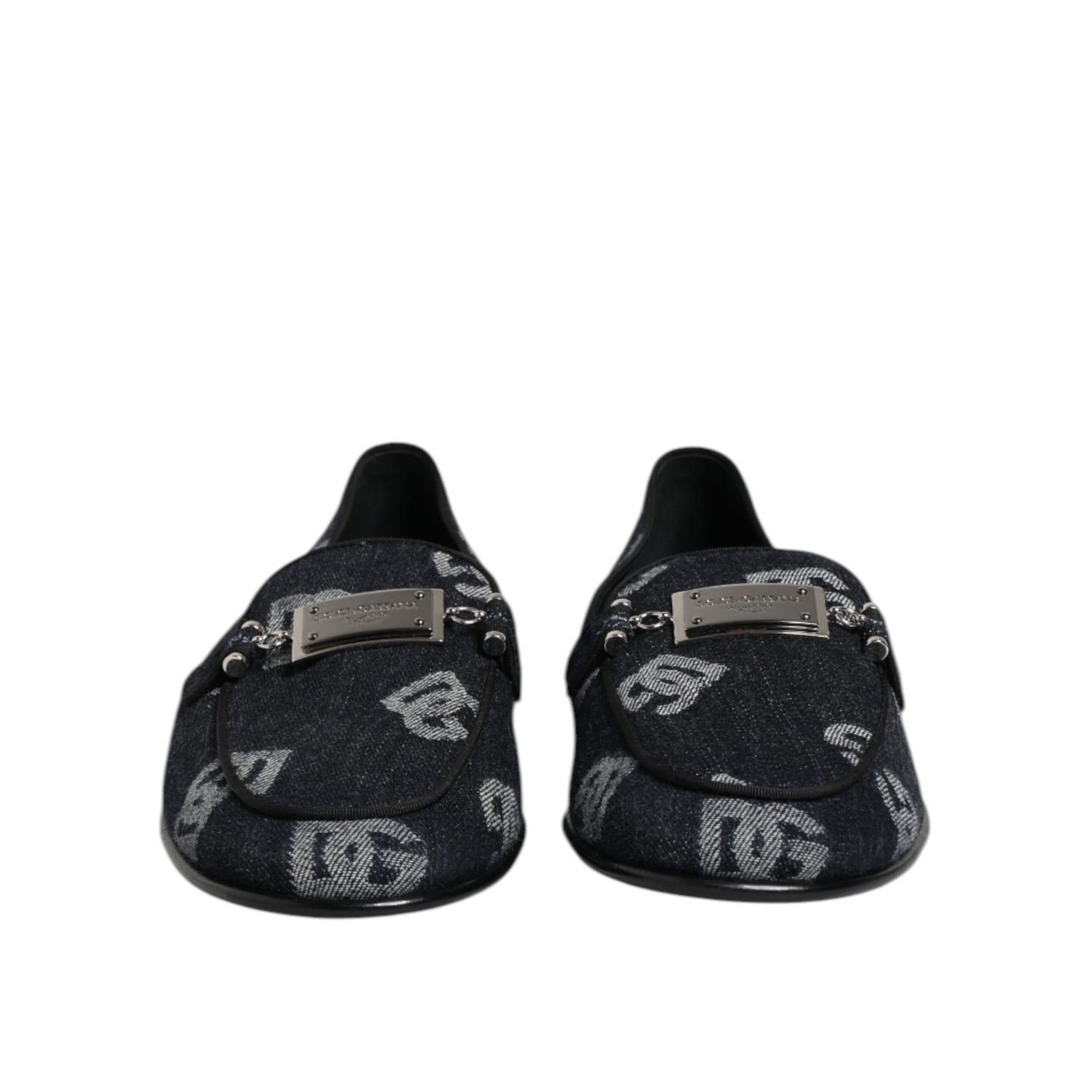 Dolce & Gabbana Blue Logo Cotton Loafers Formal Dress Shoes