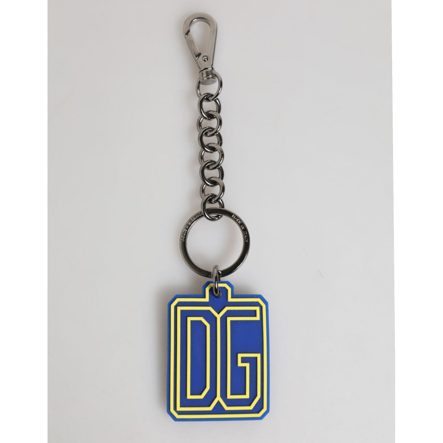 Dolce & Gabbana Blue Yellow DG Rubber Logo Silver Men Keychain Keyring