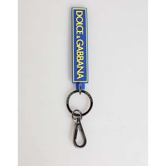 Dolce & Gabbana Blue Yellow DG Rubber Logo Silver Men's Keychain Keyring