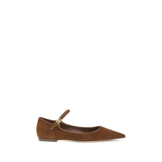 Dolce & Gabbana Brown Goatskin Ballet Flats with durable leather sole and luxury DG logo on display.