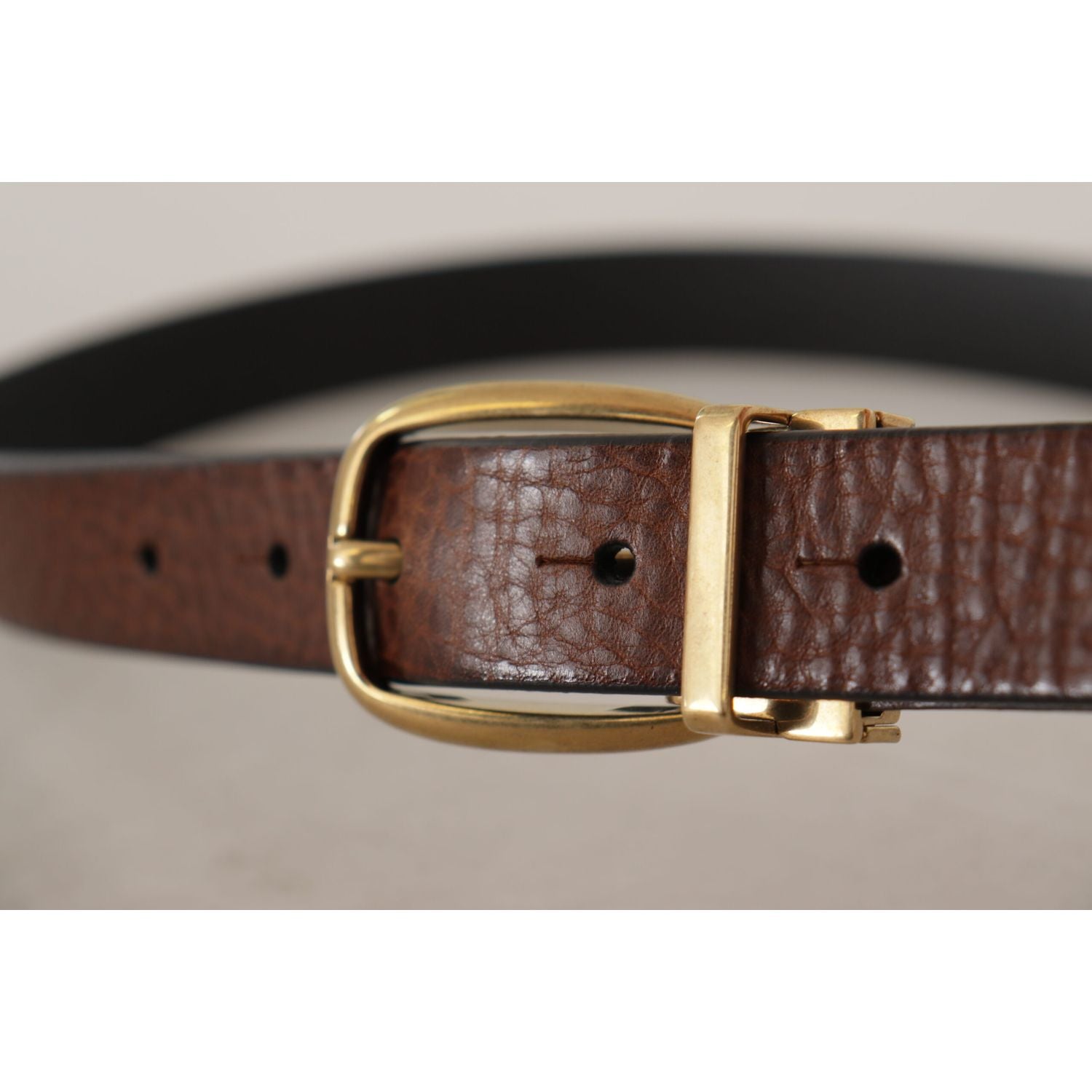 Dolce & Gabbana Brown Leather Classic Vintage Metal Buckle Belt