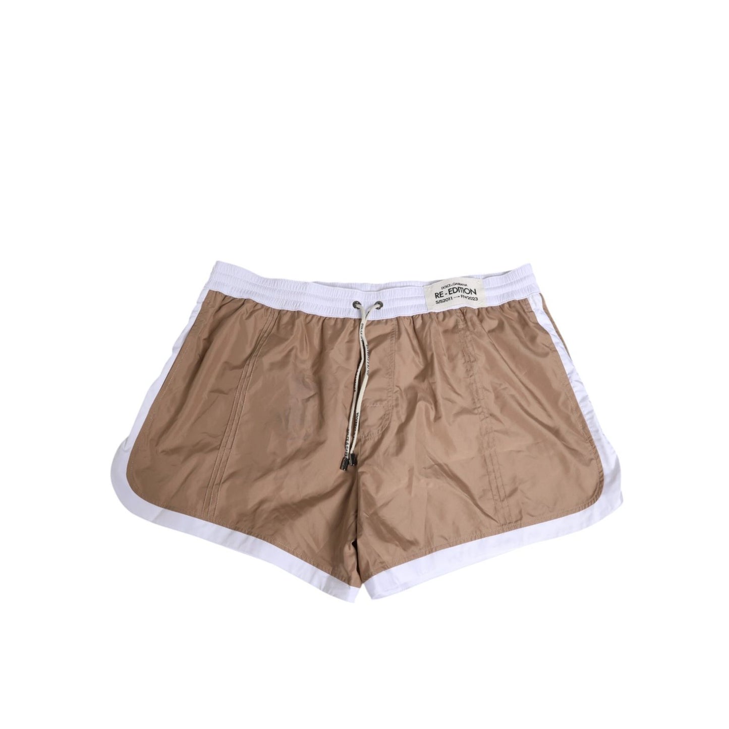 Dolce & Gabbana Brown White Polyester Re-Edition Shorts Swimwear