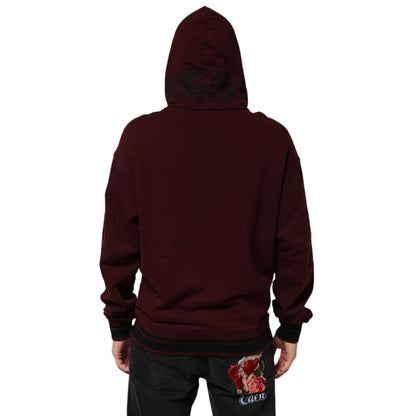 Dolce & Gabbana Burgundy Cotton Plaid Lined Men Hoodie Sweater