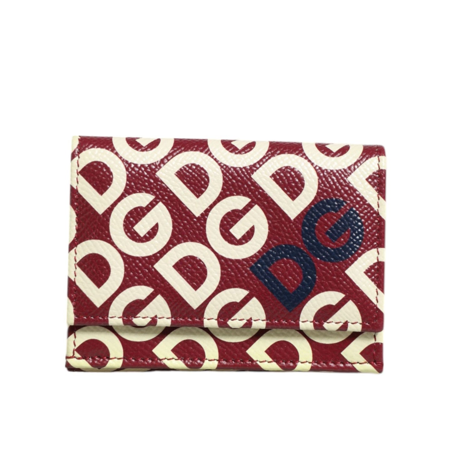 Dolce & Gabbana Burgundy Logo Print Calf Leather French Flap Card Holder Wallet