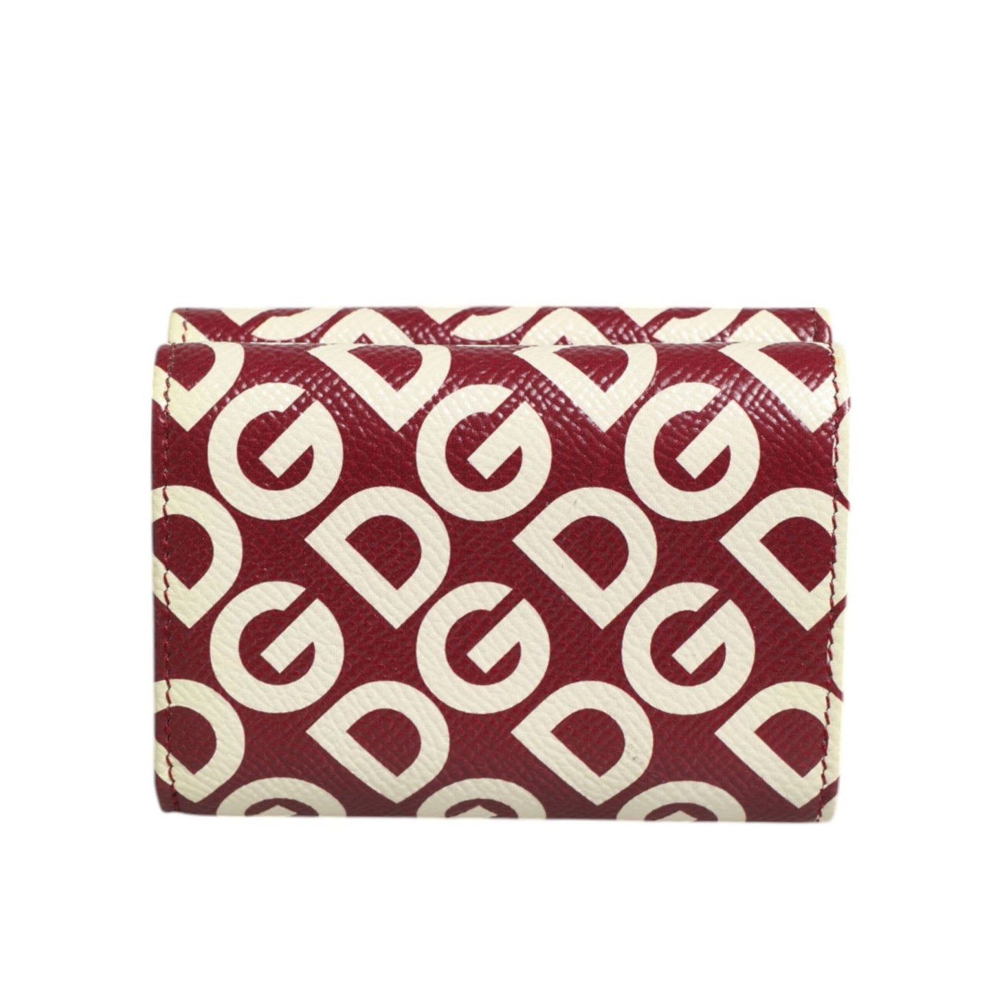 Dolce & Gabbana Burgundy Logo Print Calf Leather French Flap Card Holder Wallet