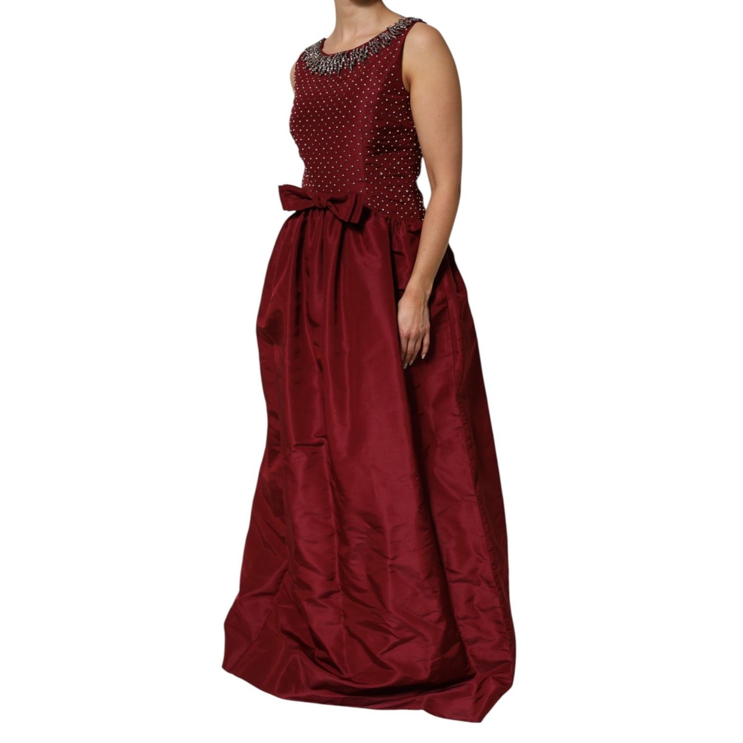 Dolce & Gabbana Burgundy Silk Beaded Evening Gown Dress
