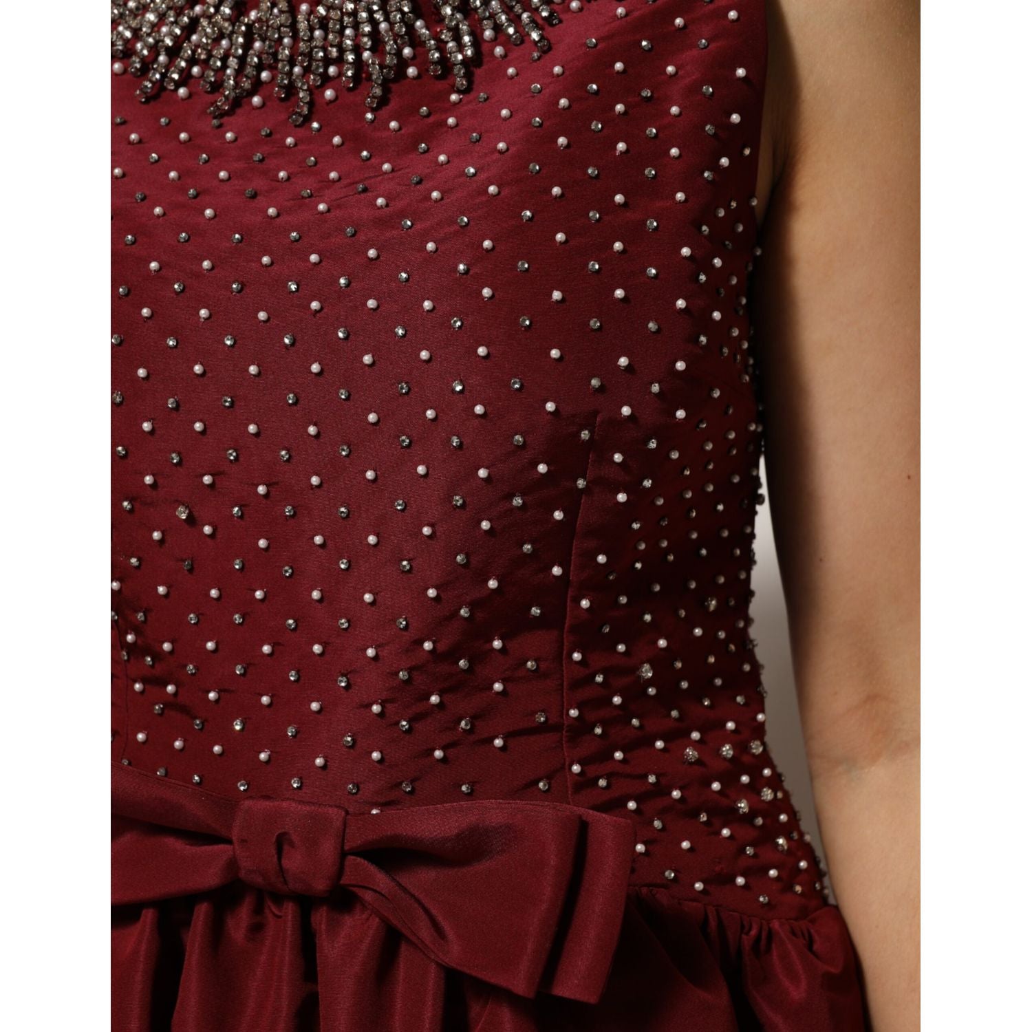Dolce & Gabbana Burgundy Silk Beaded Evening Gown Dress