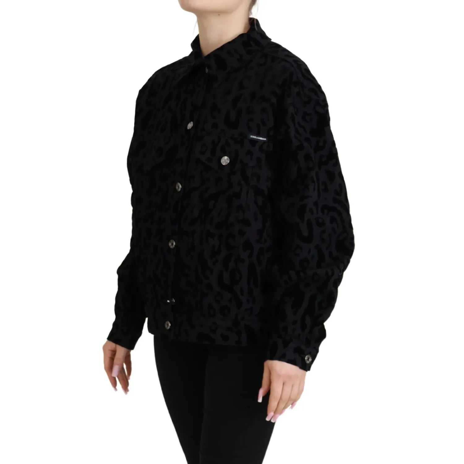 Dolce & Gabbana Cotton Black Leopard Long Sleeve Denim Jacket