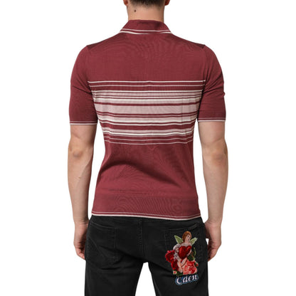 Dolce & Gabbana Cotton Burgundy Striped DG Logo Polo T-shirt