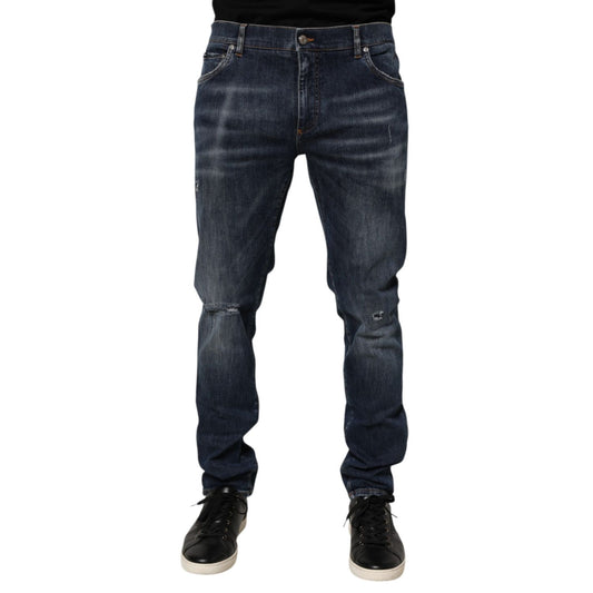 Dolce & Gabbana Dark Blue Washed Running Ripped Denim Jeans