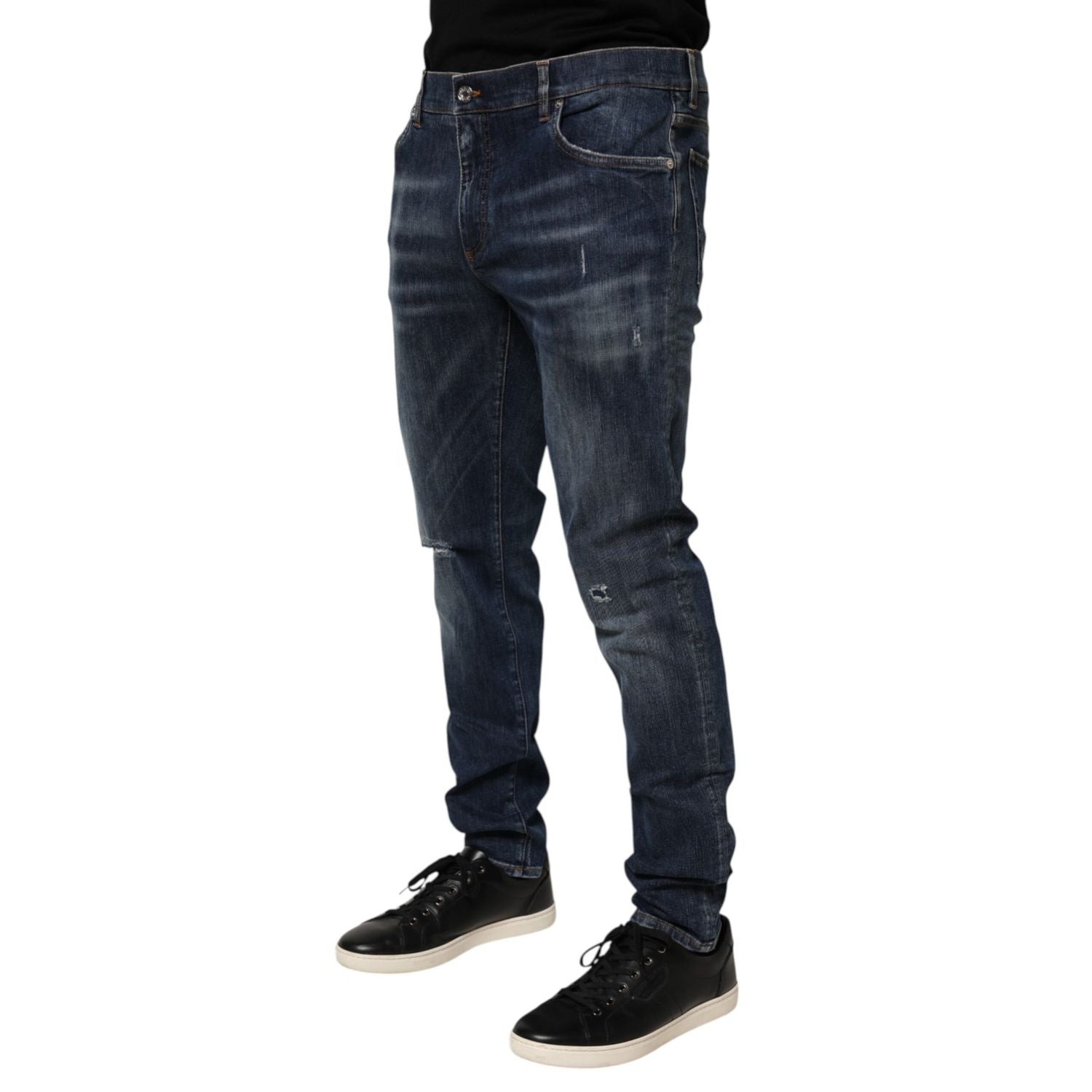 Dolce & Gabbana Dark Blue Washed Running Ripped Denim Jeans