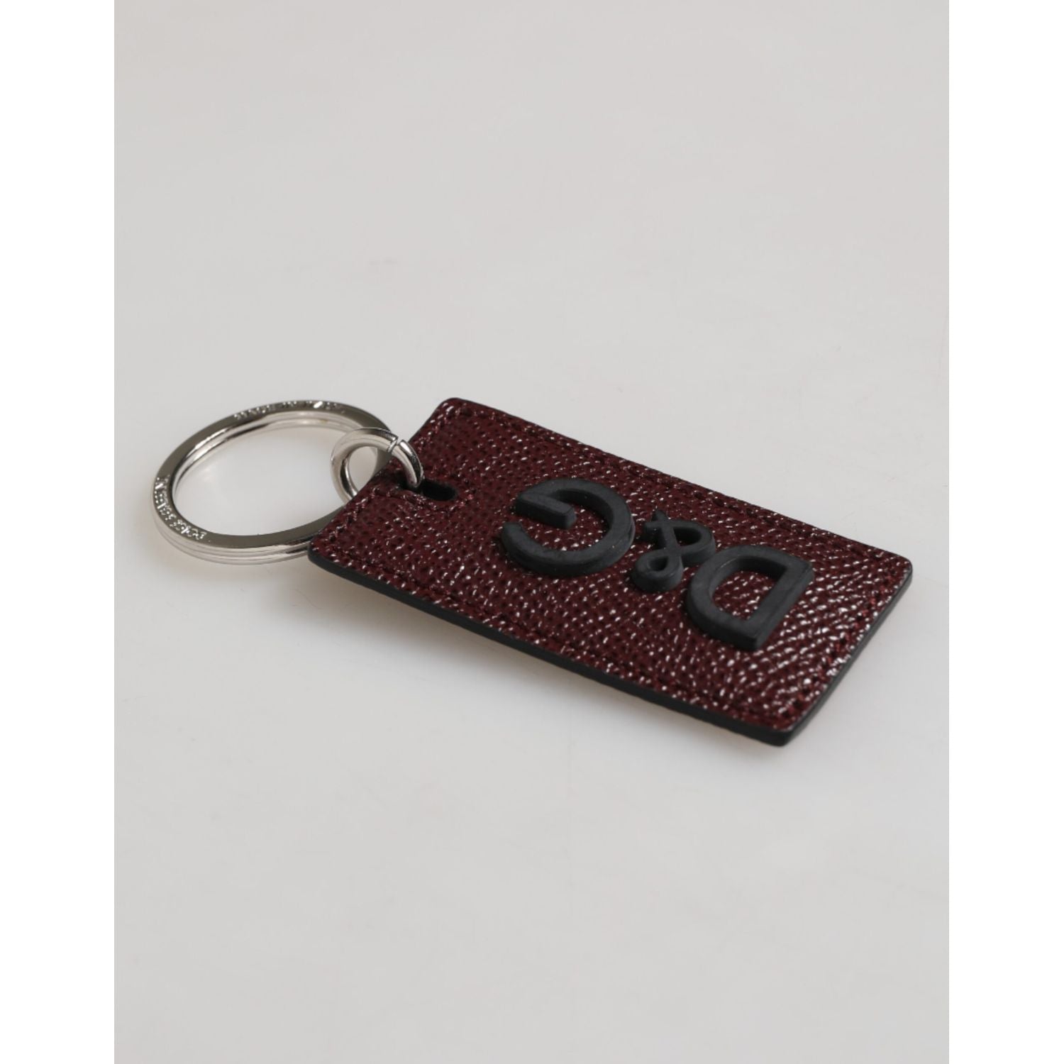 Dolce & Gabbana Dark Brown Leather Logo Metal Ring Men Keychain Keyring