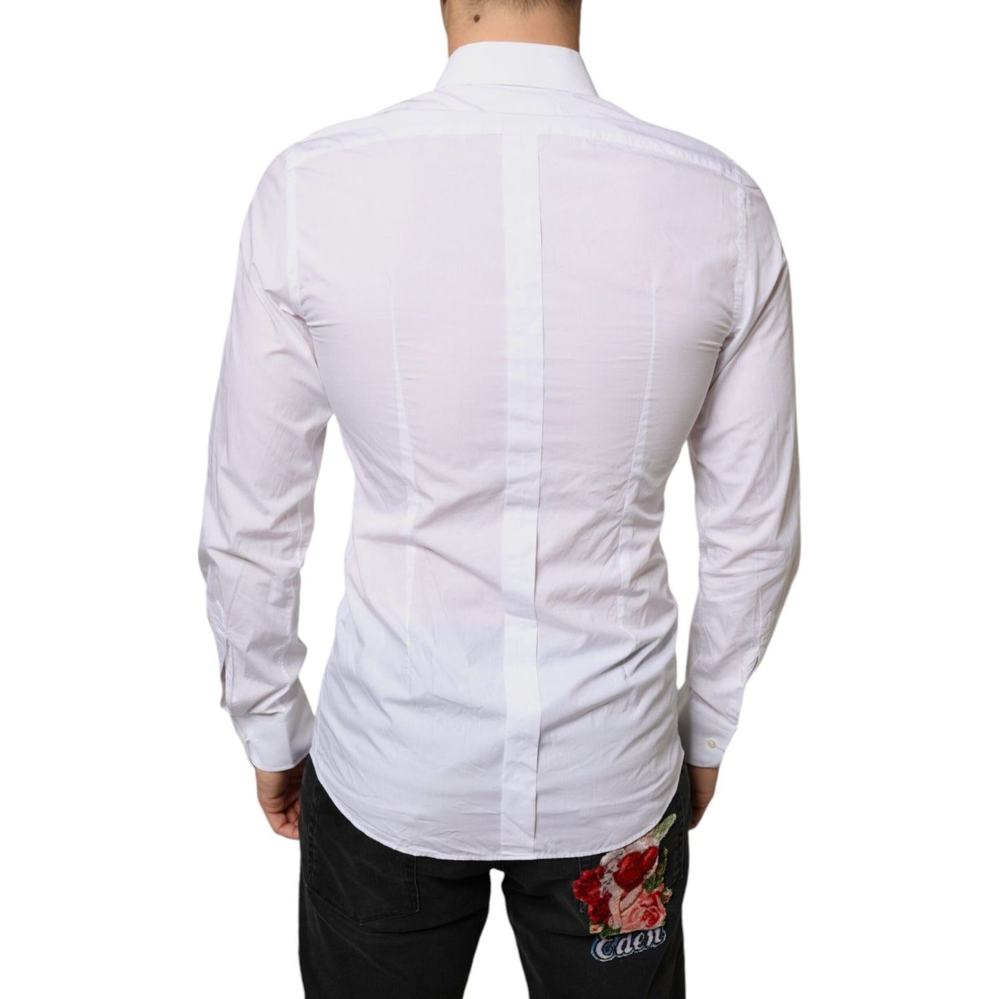 Dolce & Gabbana White Bib Cotton Poplin Formal Dress Shirt TSH6289-39