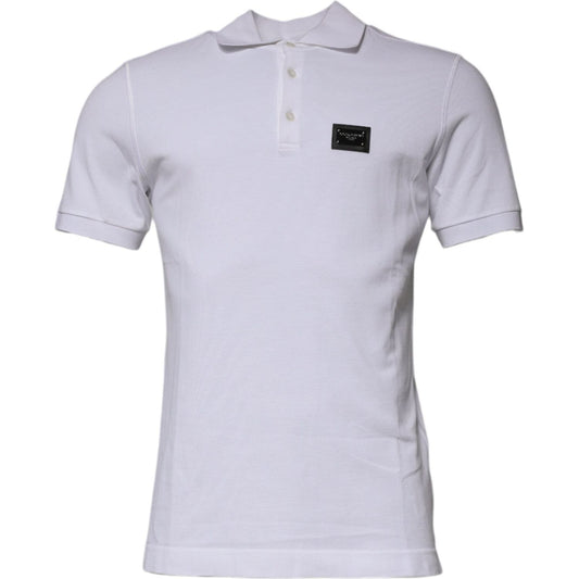 Dolce & Gabbana White Cotton Logo Plaque Collared Polo T-shirt TSH87488-50