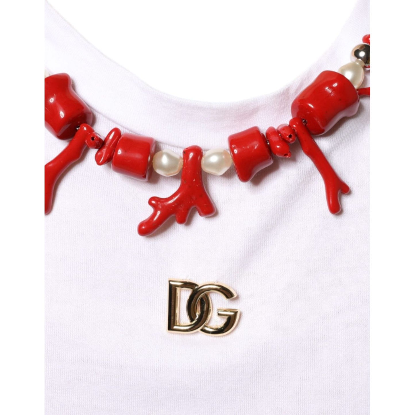 Dolce & Gabbana White Cotton Necklace Embellished T-shirt TSH86648-58