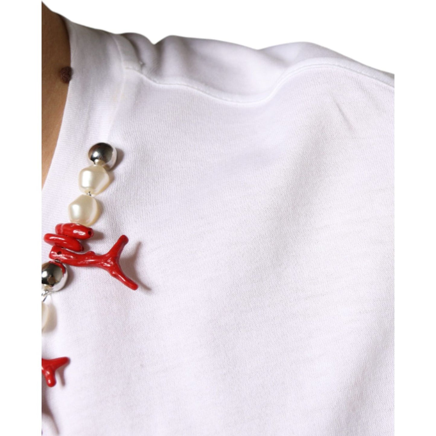 Dolce & Gabbana White Cotton Necklace Embellished T-shirt TSH86648-58