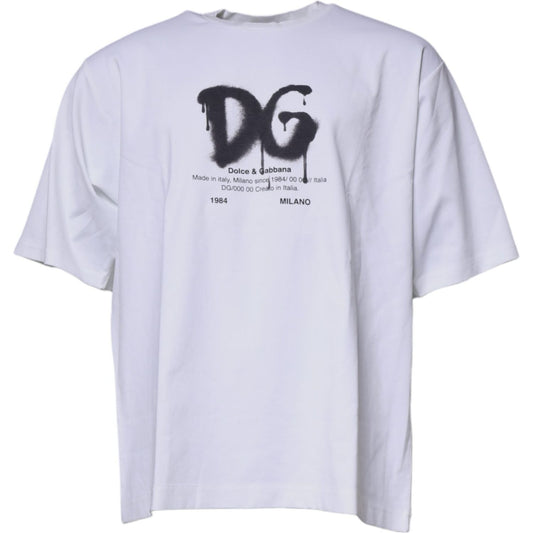 Dolce & Gabbana White DG Logo Cotton Crew Neck T-shirt TSH87520-50