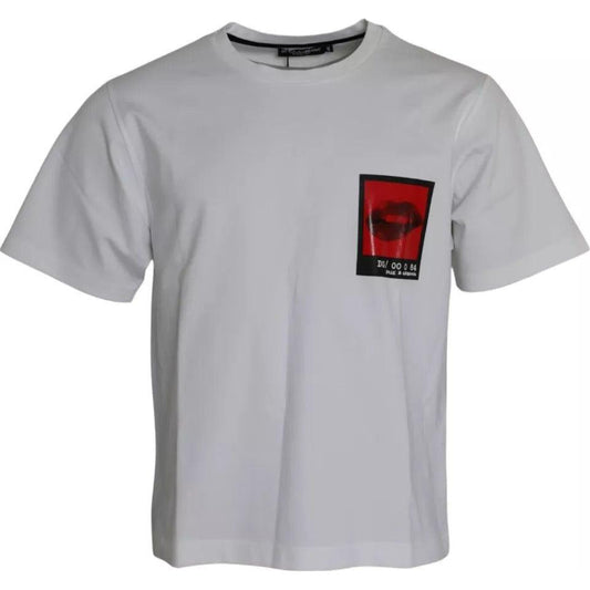 Dolce & Gabbana White Red Lips Print Cotton Men T-shirt TSH86386-46