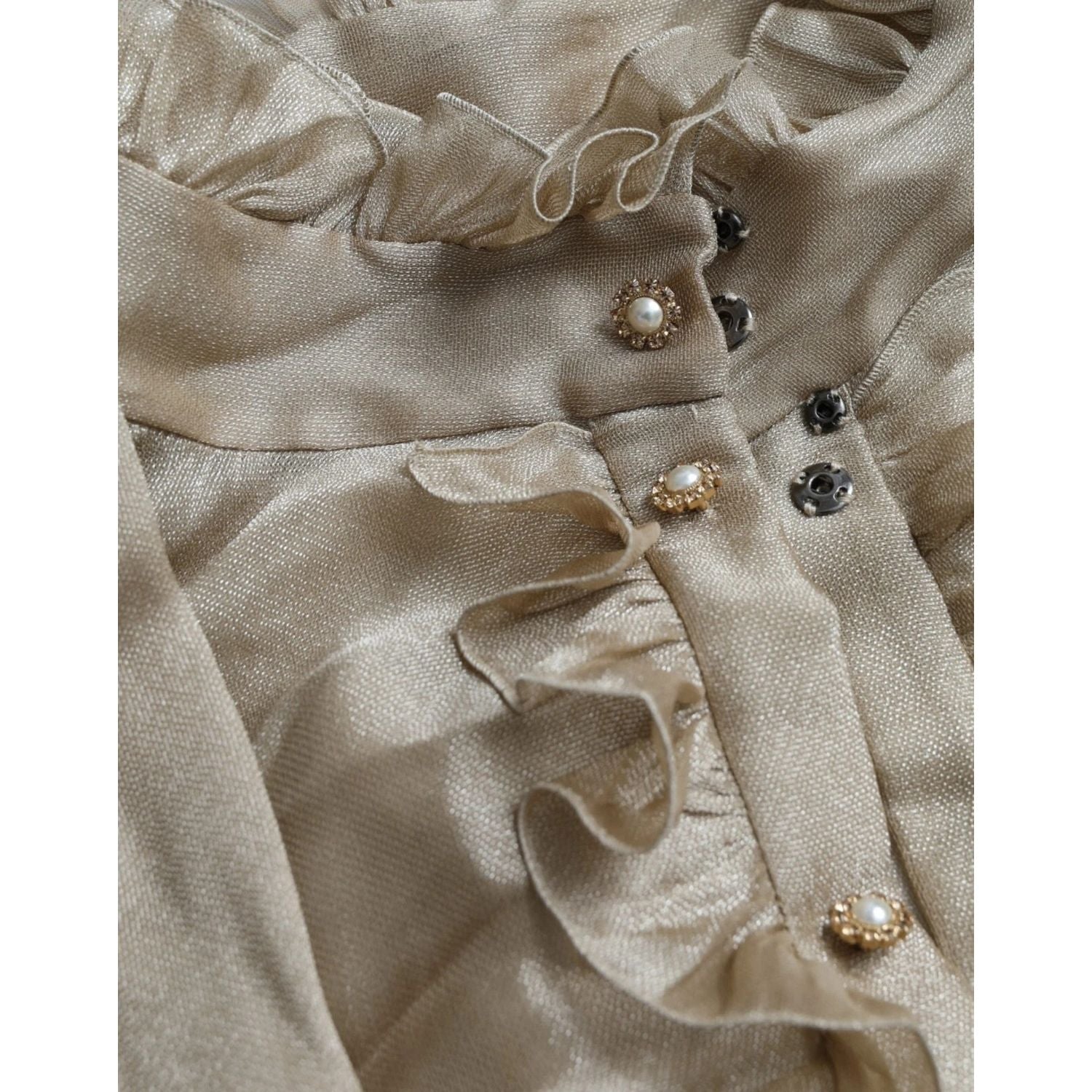 Dolce & Gabbana Gold Ascot Collar Ruffles Blouse Top
