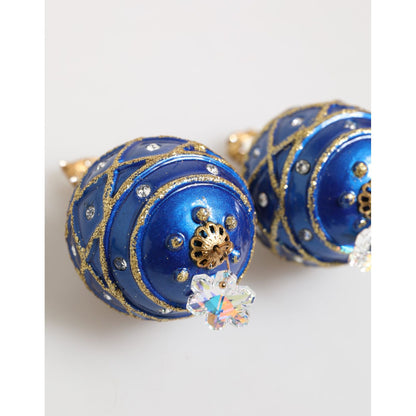 Dolce & Gabbana Gold Brass Blue Christmas Ball Crystal Drop Clip On Earrings