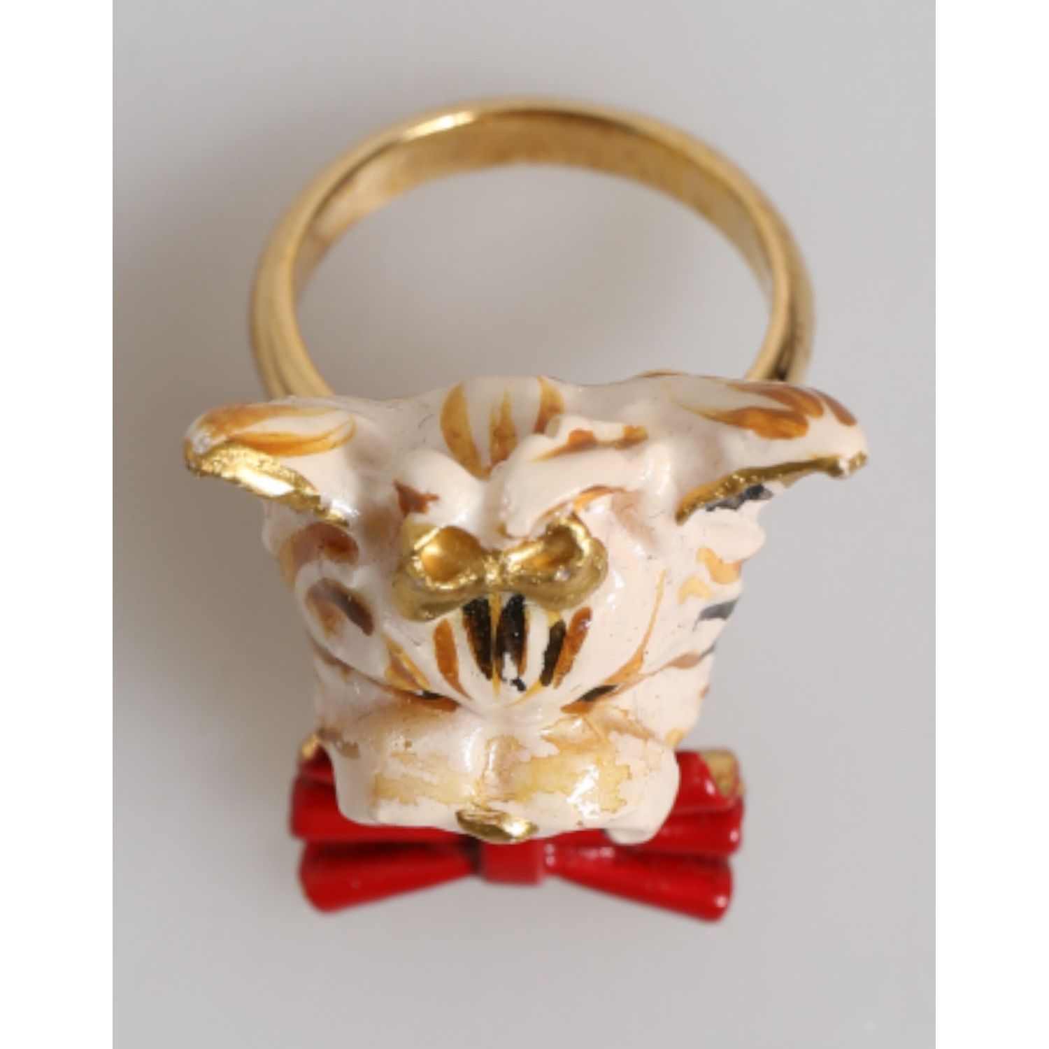 Dolce & Gabbana Gold Brass Resin Beige Dog Pet Accessory Ring