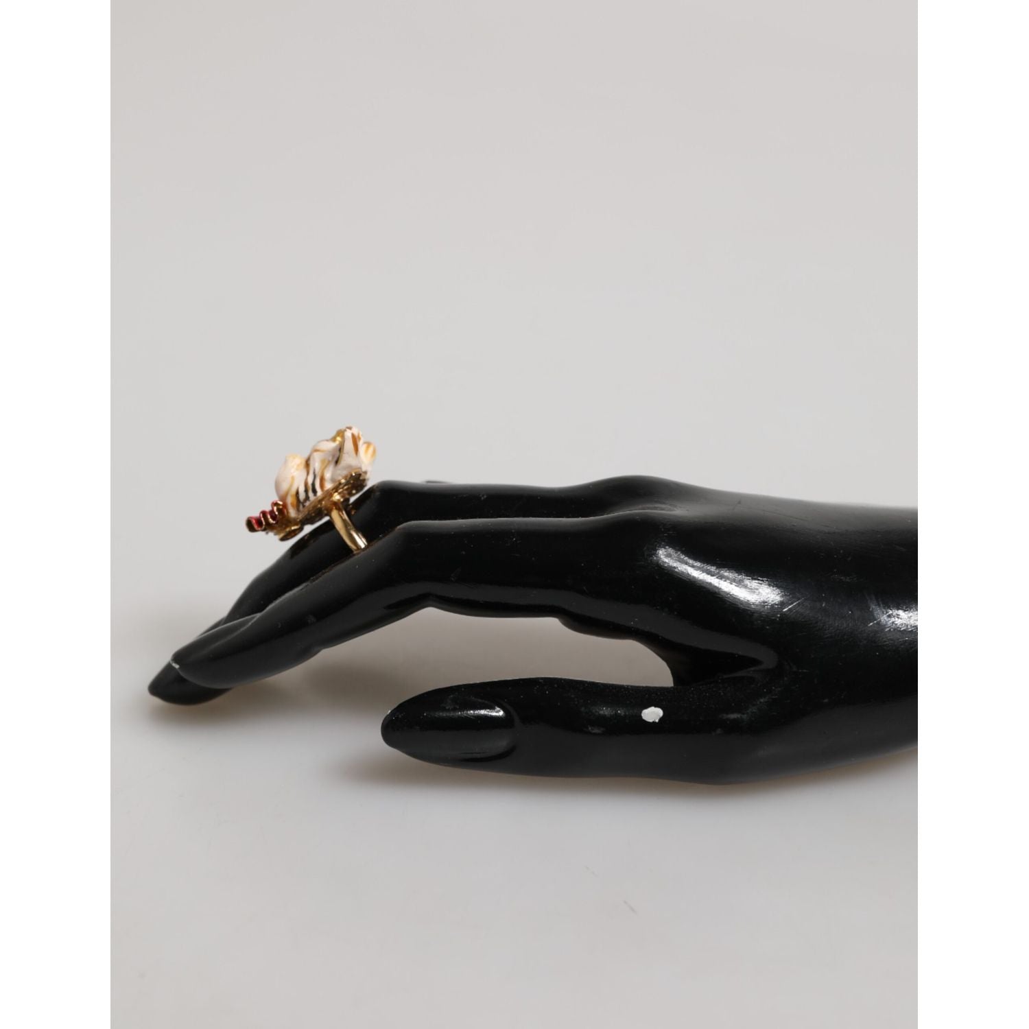 Dolce & Gabbana Gold Brass Resin Beige Dog Pet Accessory Ring