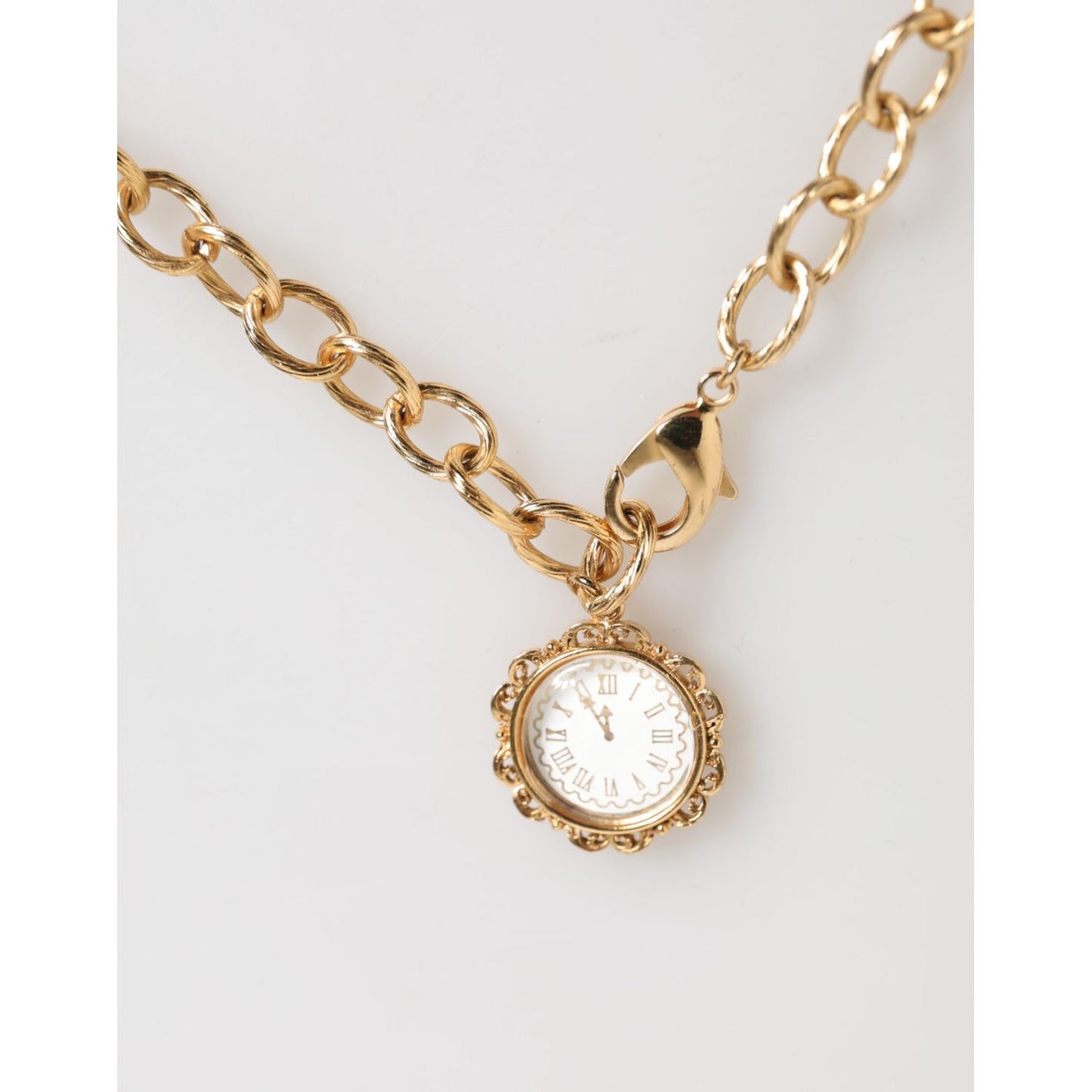 Dolce & Gabbana Gold Crystal Clock Face Pendant Statement Jewelry Necklace