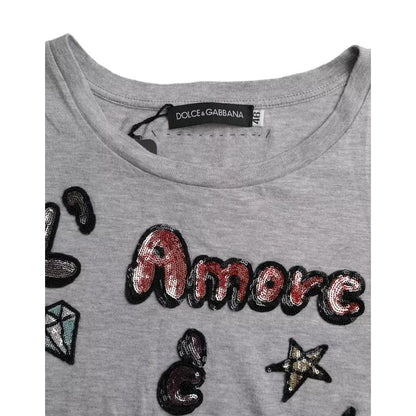 Dolce & Gabbana Gray Cotton L'Amore E'Bellezza Top T-shirt