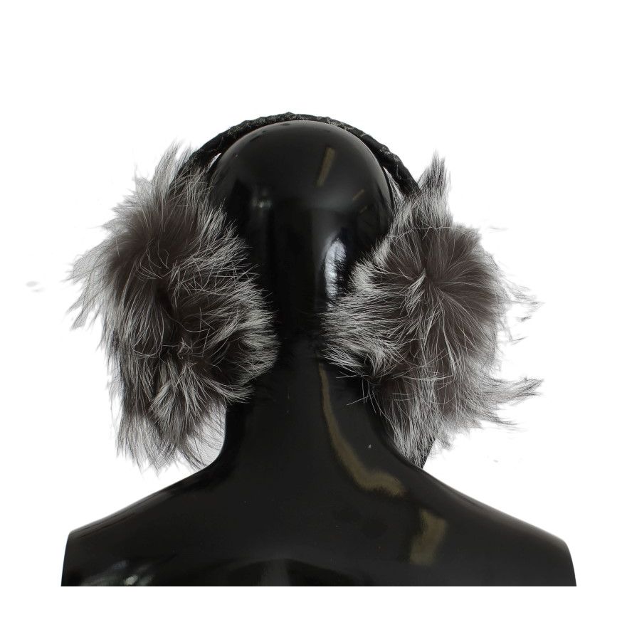 Dolce & Gabbana Gray Fox Fur Crystal Ear Muffs