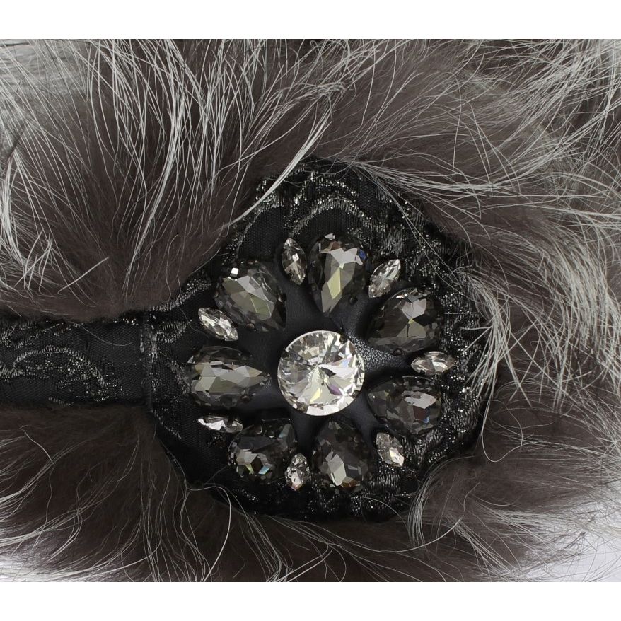 Dolce & Gabbana Gray Fox Fur Crystal Ear Muffs