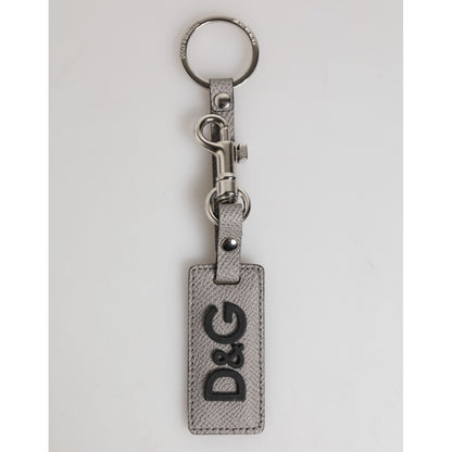 Dolce & Gabbana Gray Leather Logo Metal Ring Keychain Holder Men Keyring