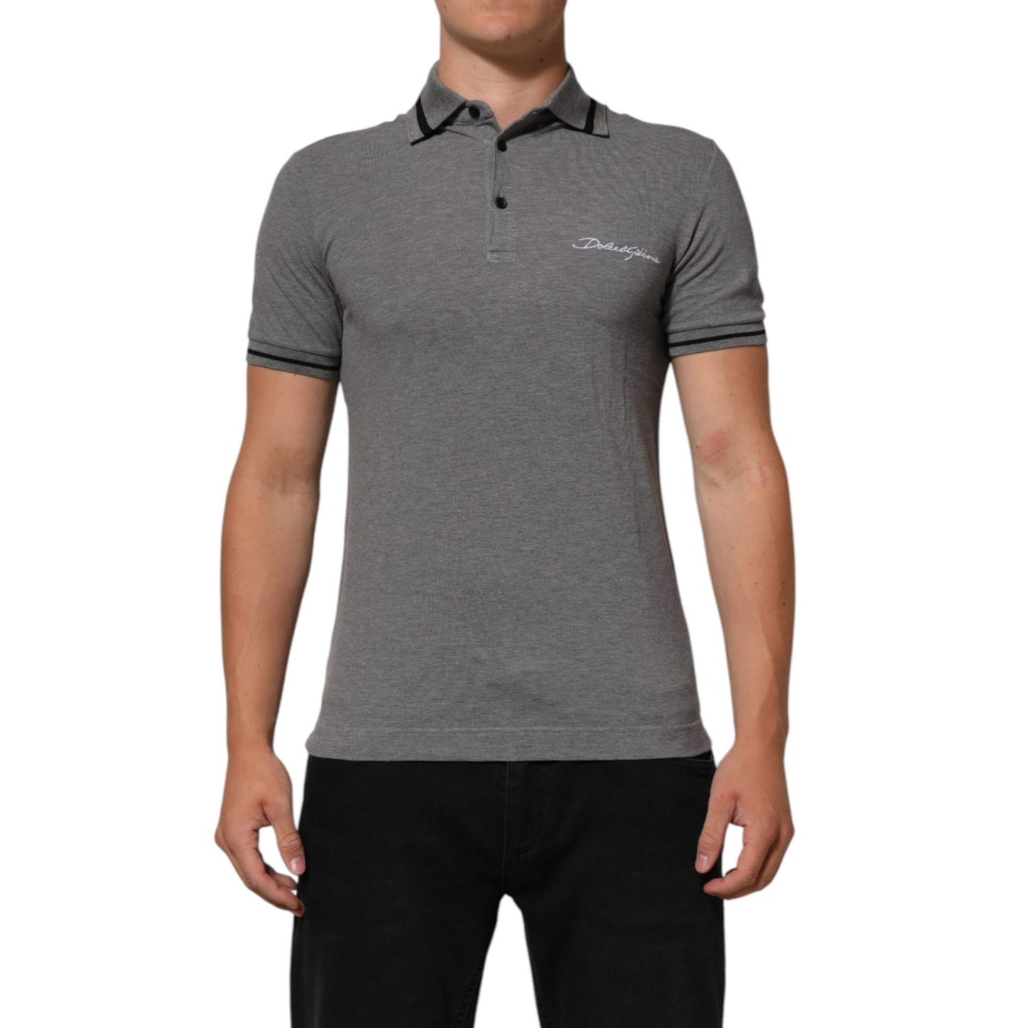 Dolce & Gabbana Gray Logo Embroidery Collared Polo T-shirt
