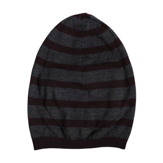 Dolce & Gabbana Gray Striped Wool Knitted Winter Beanie Hat
