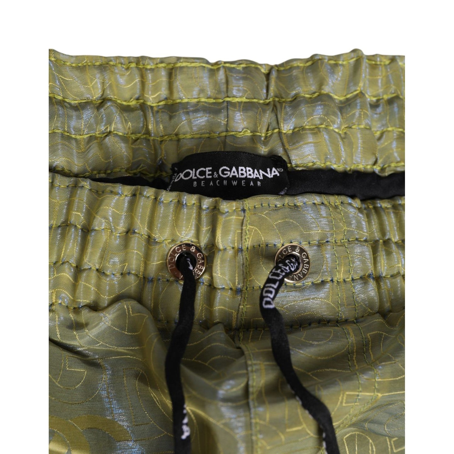 Dolce & Gabbana Green Polyester Metallic Logo Print Men Swimwear