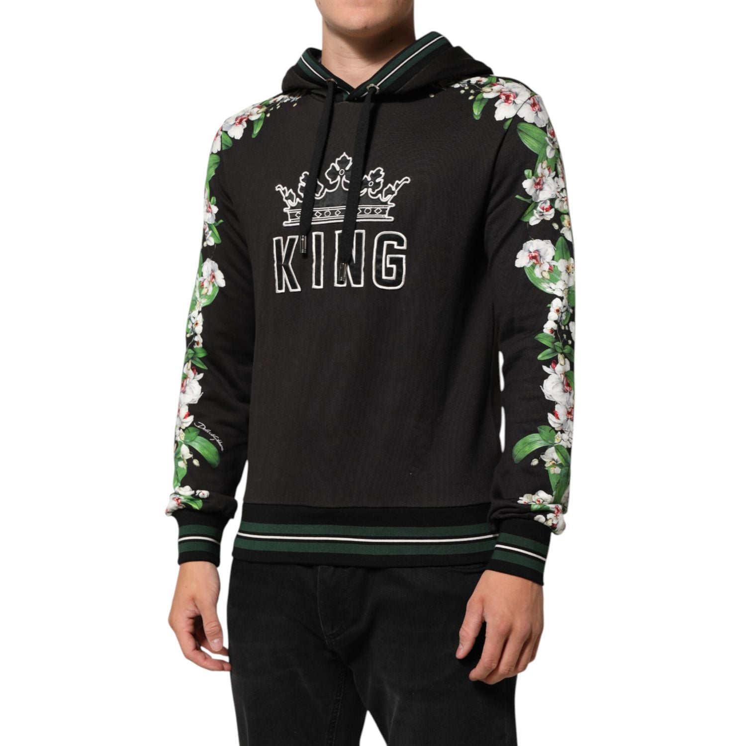 Dolce & Gabbana KING Black Orchid Floral Crown Logo Hoodie Sweater