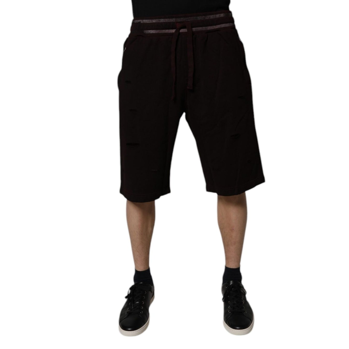 Dolce & Gabbana Maroon Cotton Logo Plaque Men Bermuda Shorts