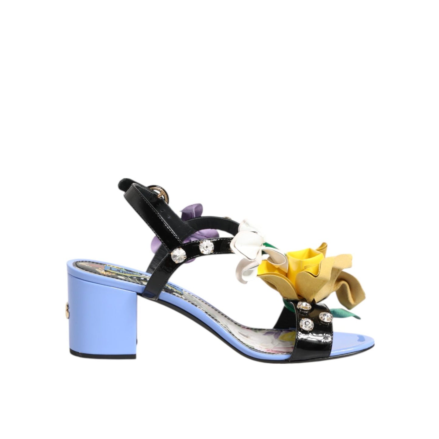 Dolce & Gabbana Multicolor Floral Appliqué Crystal Sandal Shoes