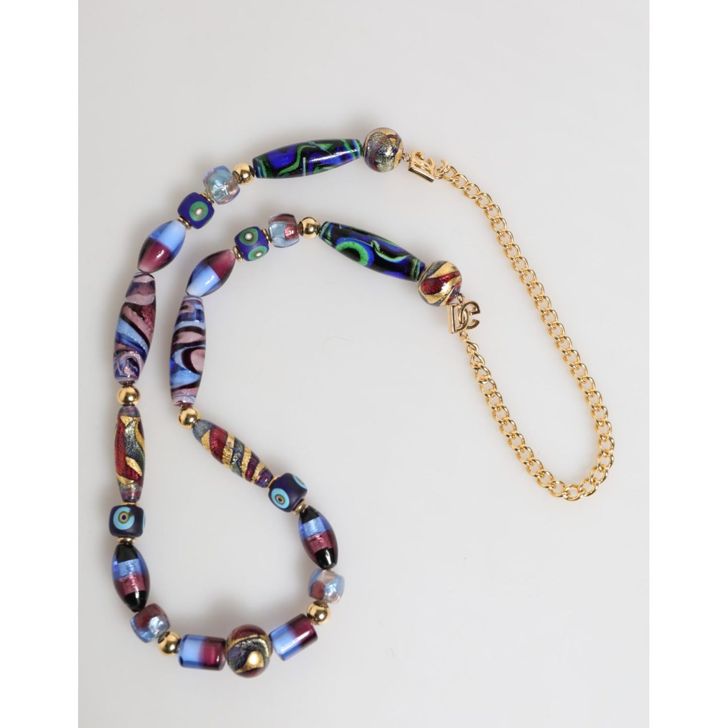 Dolce & Gabbana Multicolor Murano Glass Beads Gold Brass Chain Jewelry Necklace