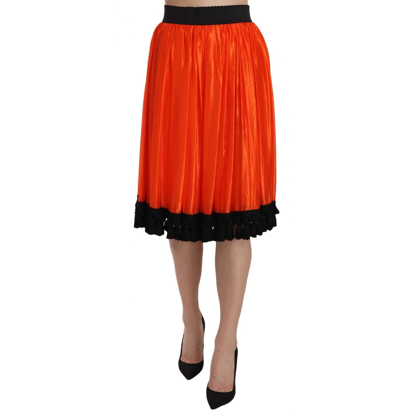 Dolce & Gabbana Orange High Waist Knee Length Skirt