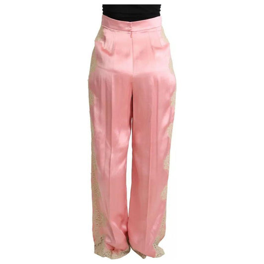 Dolce & Gabbana Dolce & Gabbana Pink Lace Trimmed Silk Satin Wide Legs Pants DOLCE & GABBANA Gorgeous brand new with tags, 100% Authentic Dolce & Gabbana Lace-trimmed silk-blend satin wide-leg pants features concealed snap and zip fastening at back. Model