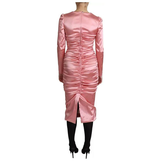 Dolce & Gabbana Dolce & Gabbana Pink Long Sleeves Bodycon Sheath Midi Dress DOLCE & GABBANA Gorgeous brand new with tags, 100% Authentic Dolce & Gabbana Long sleeve sheath bodycon dress crafted from acetate stretch features round neck and long sleeves. Mo