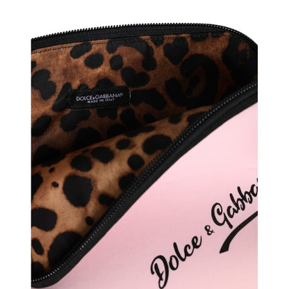 Dolce & Gabbana Pink Solid Nylon DG Logo Print Clutch Zip Borse Pouch Bag