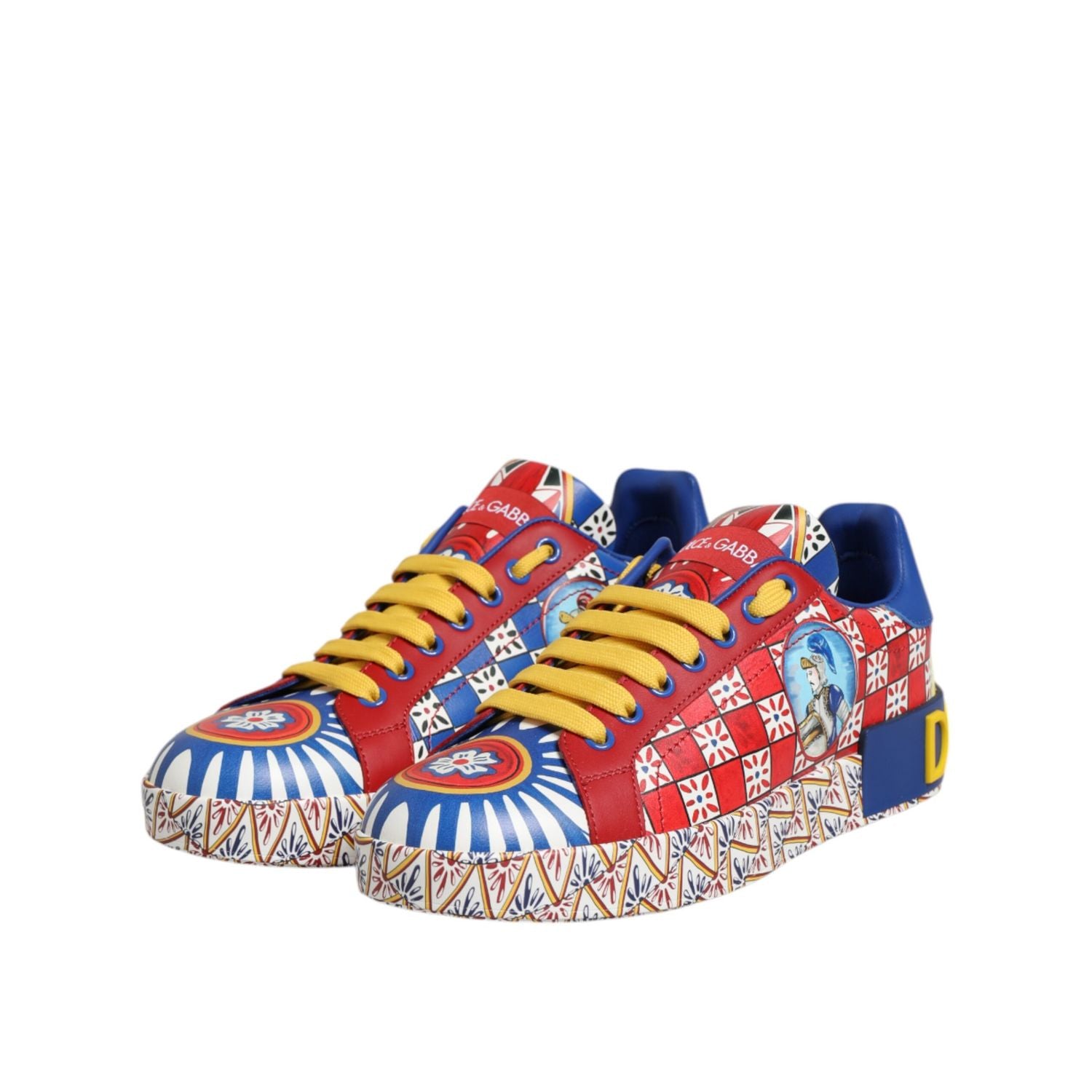 Dolce & Gabbana Portofino Carretto Printed Leather Sneakers Shoes